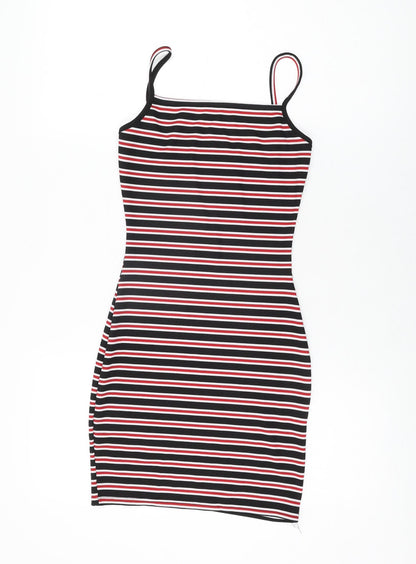 PRETTYLITTLETHING Womens Black Striped Polyester Bodycon Size 6 Round Neck Pullover