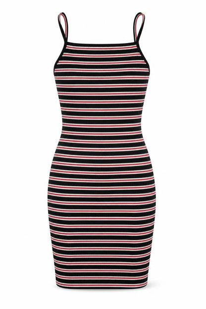 PRETTYLITTLETHING Womens Black Striped Polyester Bodycon Size 6 Round Neck Pullover