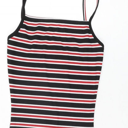 PRETTYLITTLETHING Womens Black Striped Polyester Bodycon Size 6 Round Neck Pullover