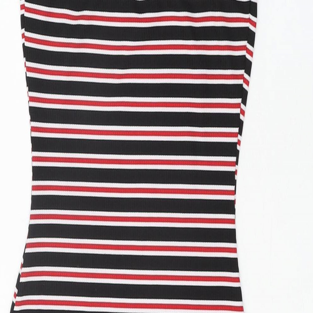 PRETTYLITTLETHING Womens Black Striped Polyester Bodycon Size 6 Round Neck Pullover