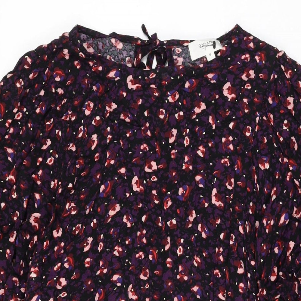 Grace & Mila Womens Purple Geometric Viscose Shift Size S Round Neck Tie