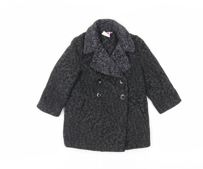 John Lewis Girls Black Animal Print Pea Coat Coat Size 4 Years Button
