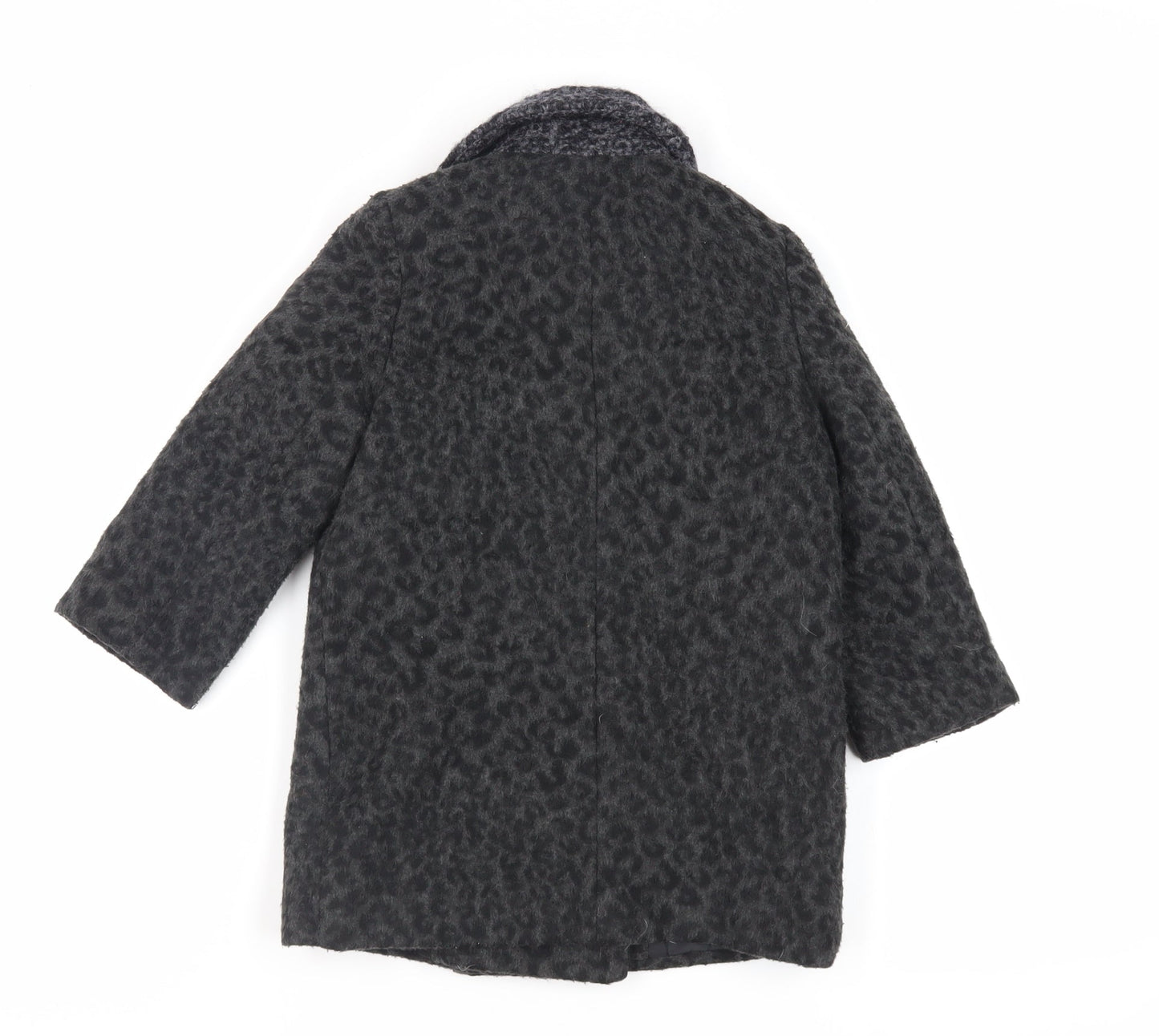 John Lewis Girls Black Animal Print Pea Coat Coat Size 4 Years Button