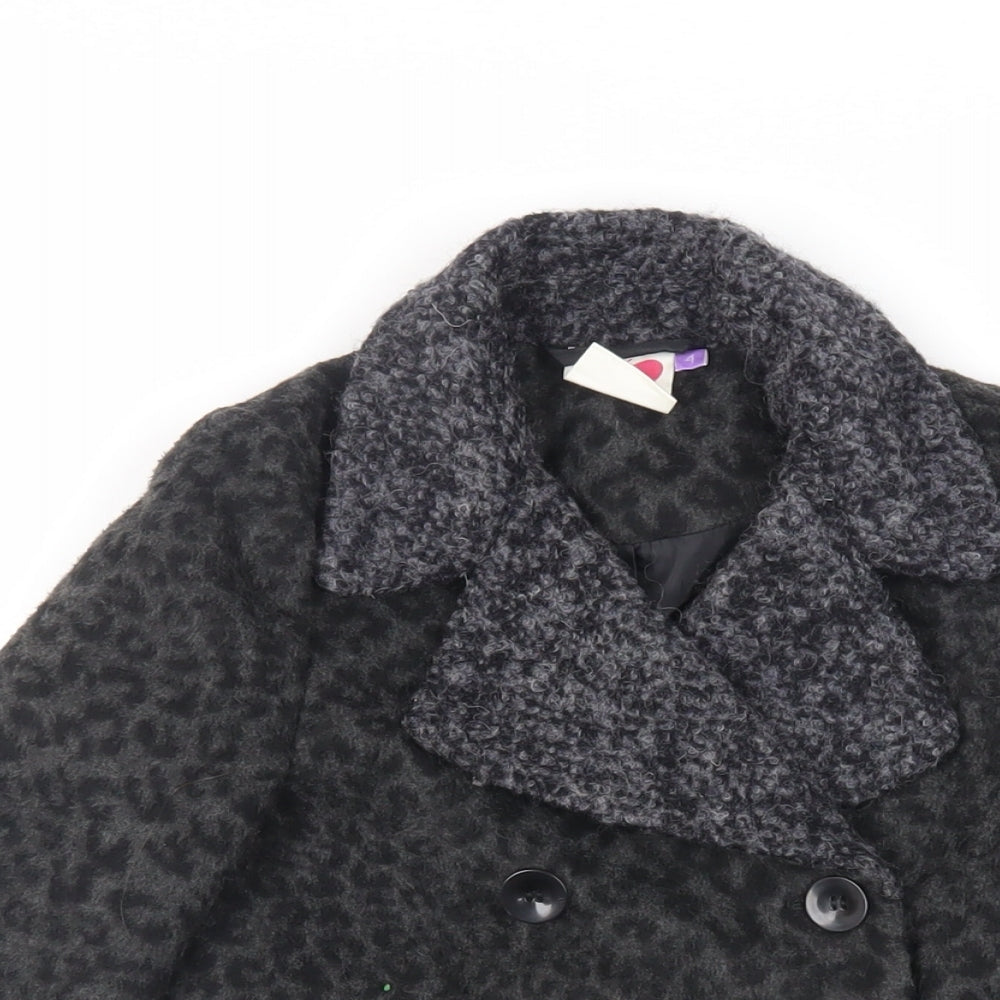John Lewis Girls Black Animal Print Pea Coat Coat Size 4 Years Button