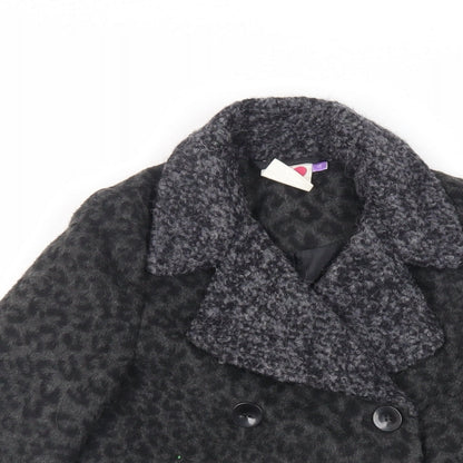 John Lewis Girls Black Animal Print Pea Coat Coat Size 4 Years Button