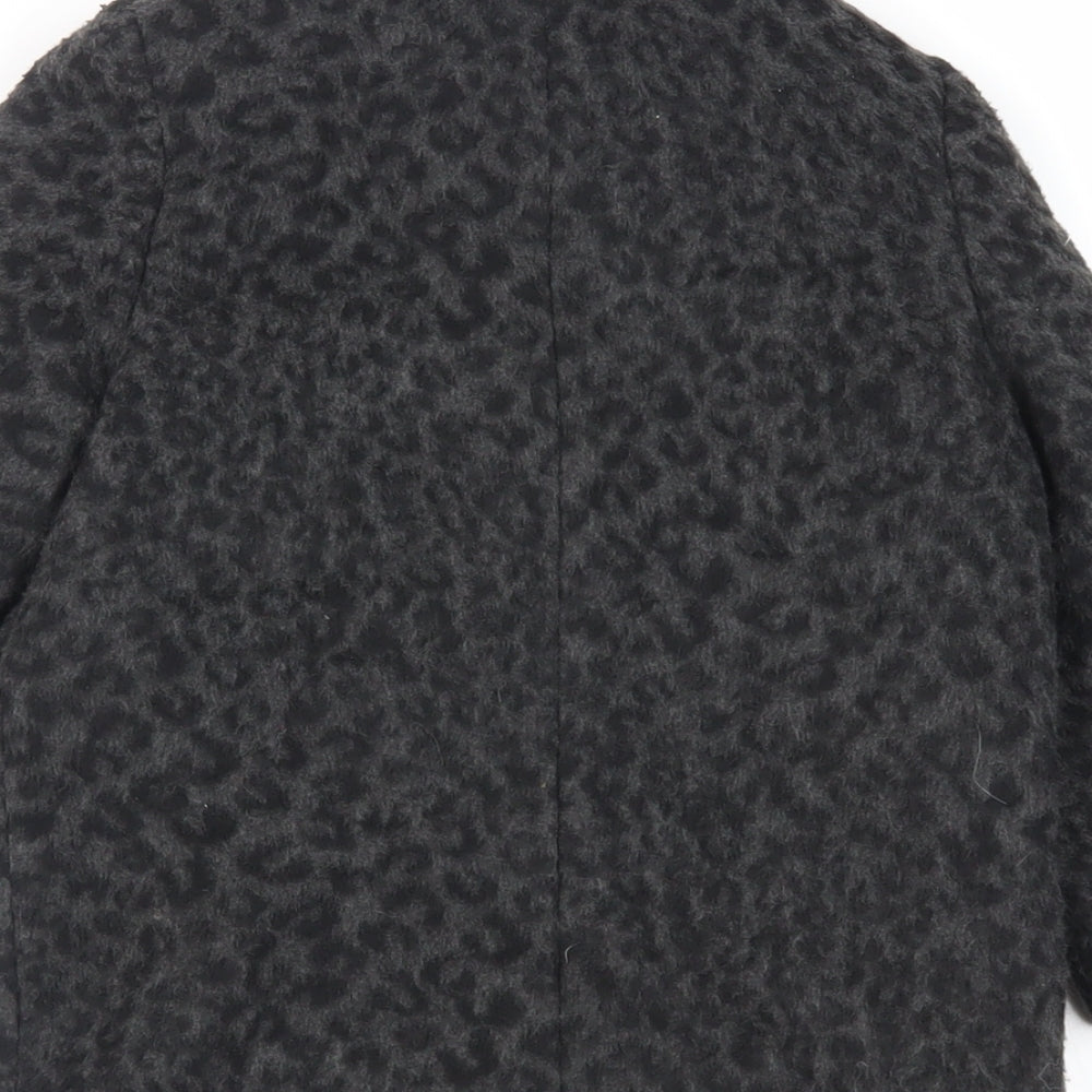 John Lewis Girls Black Animal Print Pea Coat Coat Size 4 Years Button
