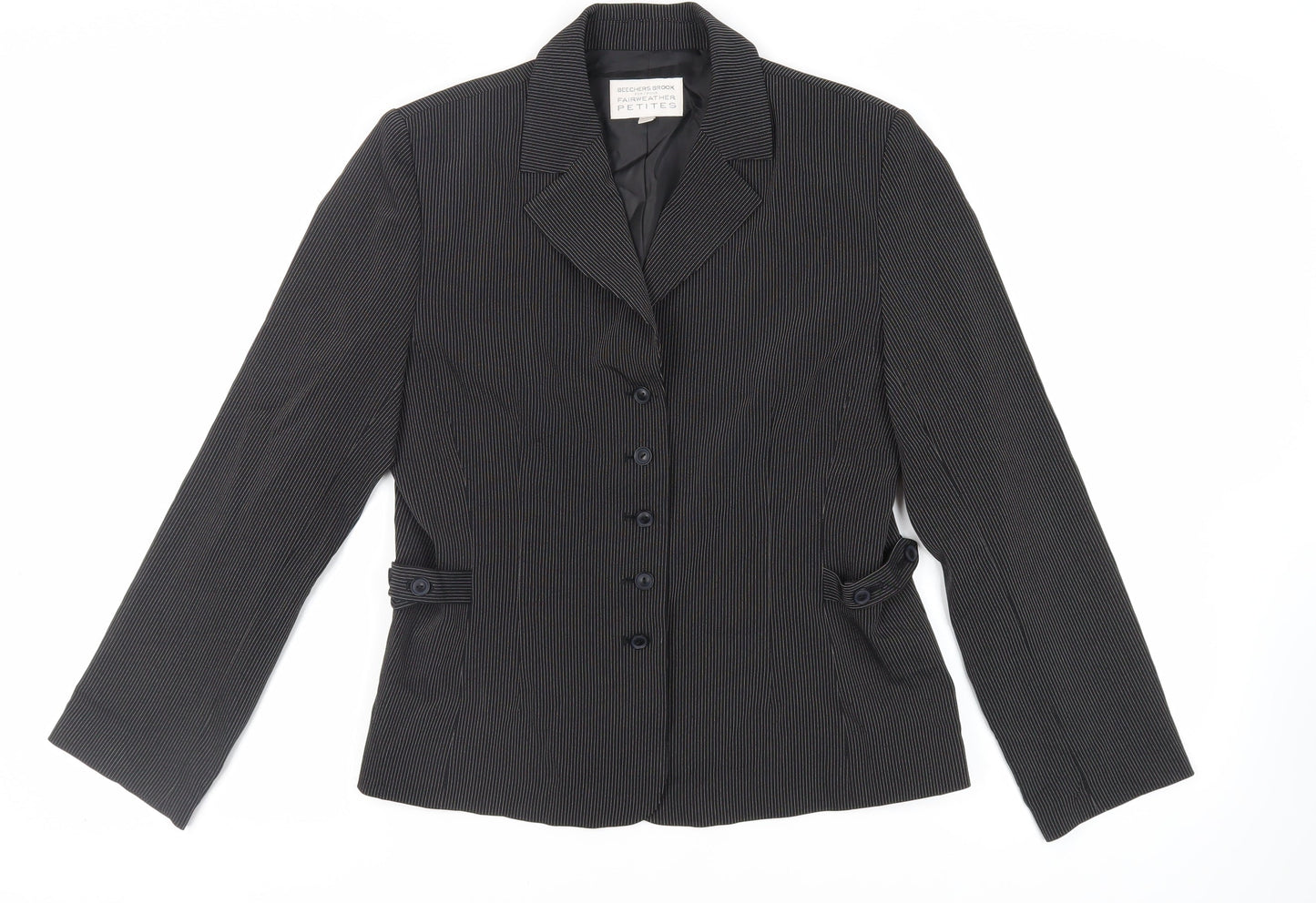 Fairweather Petites Womens Black Striped Jacket Blazer Size 10 Button