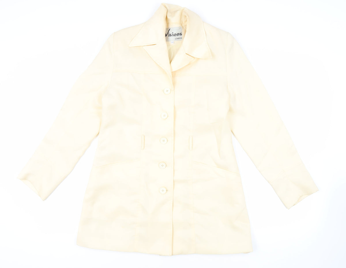 Visions Womens Yellow Overcoat Coat Size S Button