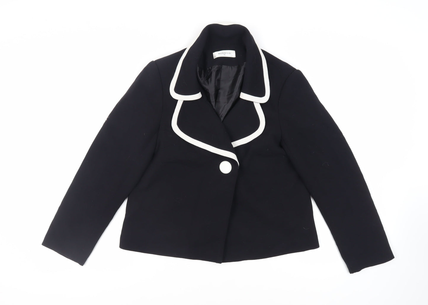 Monacco Womens Black Jacket Blazer Size 16 Button