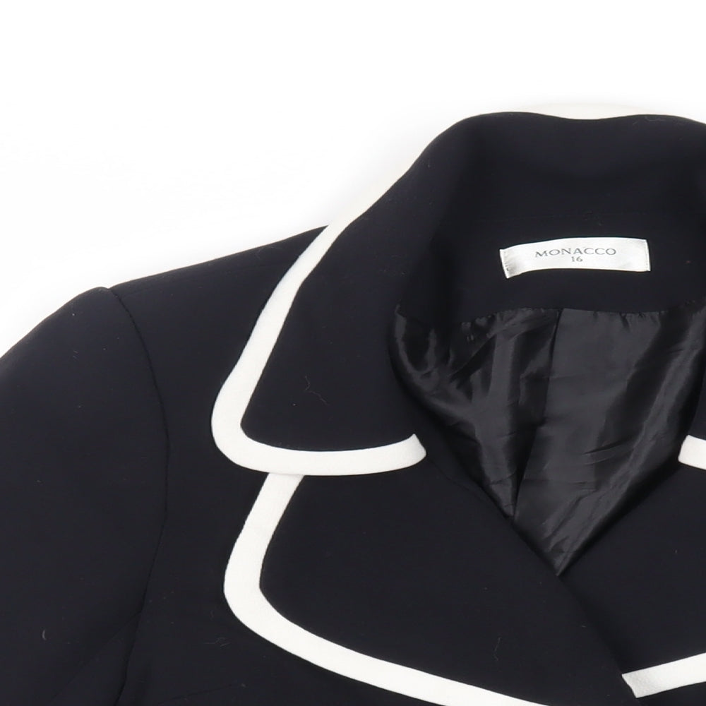 Monacco Womens Black Jacket Blazer Size 16 Button