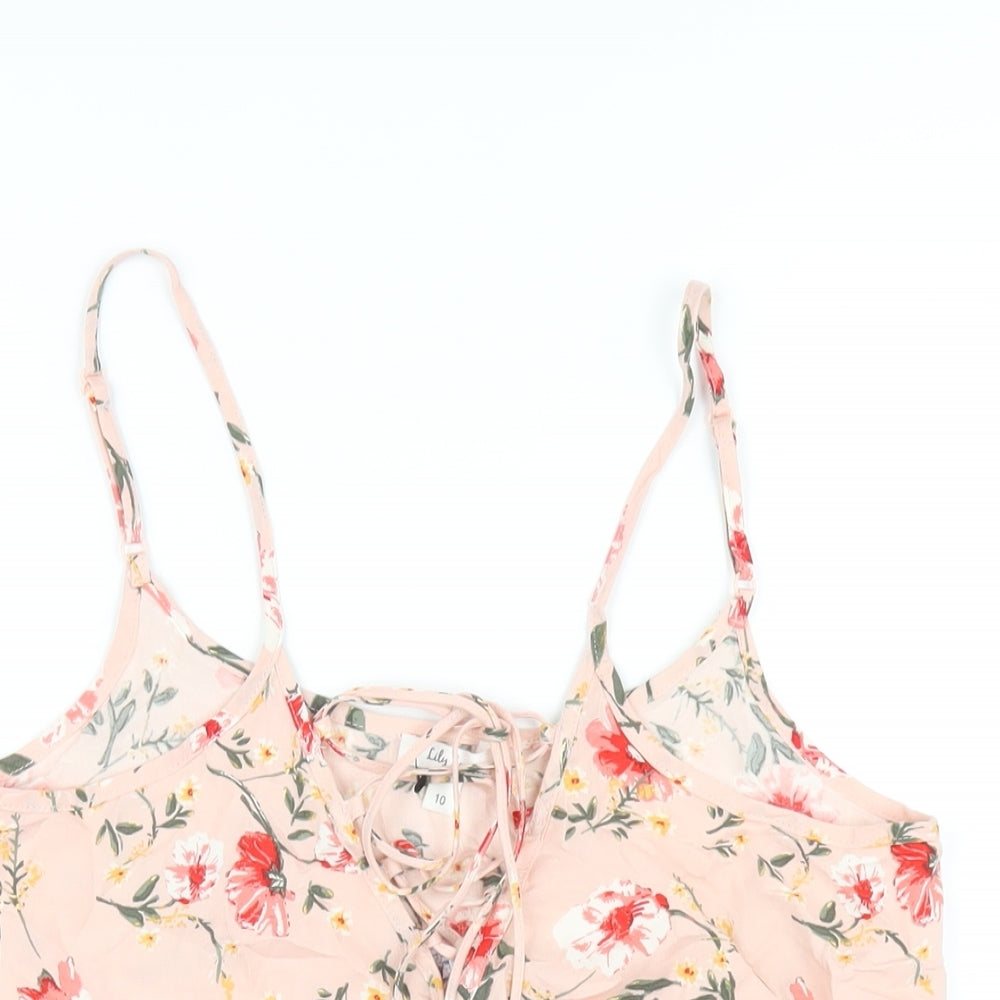 Lily Loves Womens Pink Floral Viscose Camisole T-Shirt Size 10 V-Neck