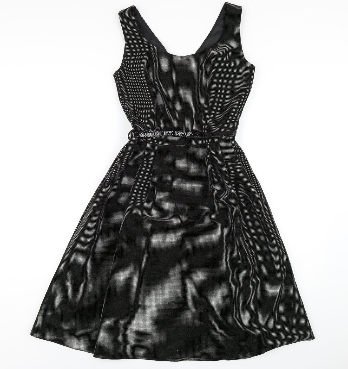 NEXT Womens Black Polka Dot Polyester A-Line Size 6 Scoop Neck Zip