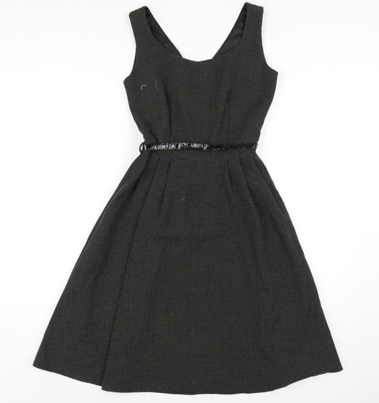 NEXT Womens Black Polka Dot Polyester A-Line Size 6 Scoop Neck Zip