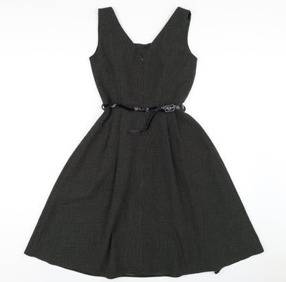 NEXT Womens Black Polka Dot Polyester A-Line Size 6 Scoop Neck Zip
