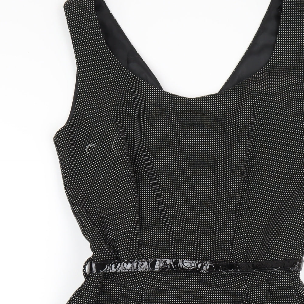 NEXT Womens Black Polka Dot Polyester A-Line Size 6 Scoop Neck Zip