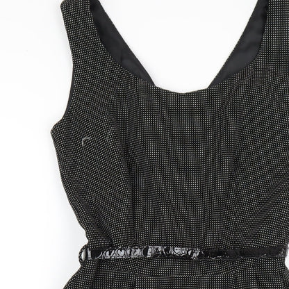 NEXT Womens Black Polka Dot Polyester A-Line Size 6 Scoop Neck Zip