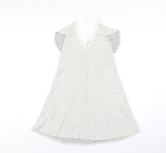 Zara Womens Beige Striped Viscose A-Line Size M V-Neck Pullover