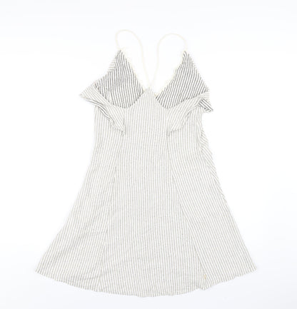 Zara Womens Beige Striped Viscose A-Line Size M V-Neck Pullover
