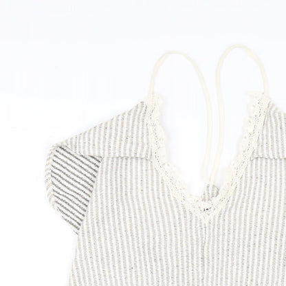 Zara Womens Beige Striped Viscose A-Line Size M V-Neck Pullover