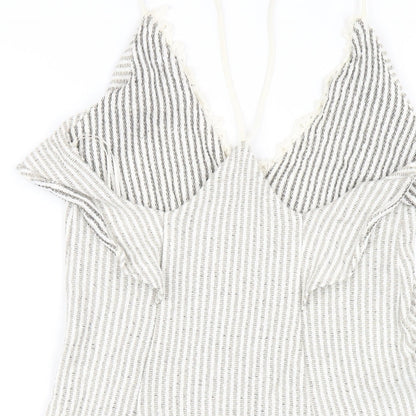 Zara Womens Beige Striped Viscose A-Line Size M V-Neck Pullover