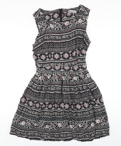 Dorothy Perkins Womens Black Geometric Viscose A-Line Size 16 Square Neck Zip