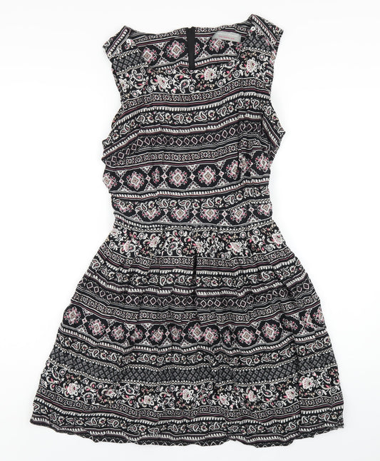 Dorothy Perkins Womens Black Geometric Viscose A-Line Size 16 Square Neck Zip