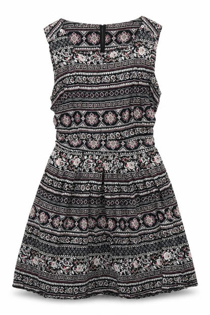 Dorothy Perkins Womens Black Geometric Viscose A-Line Size 16 Square Neck Zip