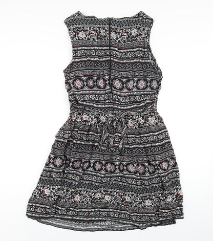 Dorothy Perkins Womens Black Geometric Viscose A-Line Size 16 Square Neck Zip