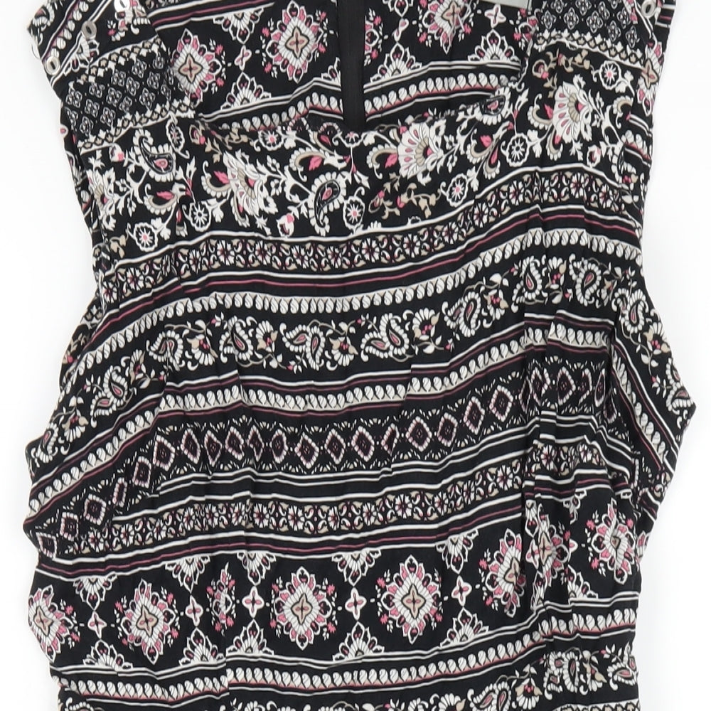 Dorothy Perkins Womens Black Geometric Viscose A-Line Size 16 Square Neck Zip