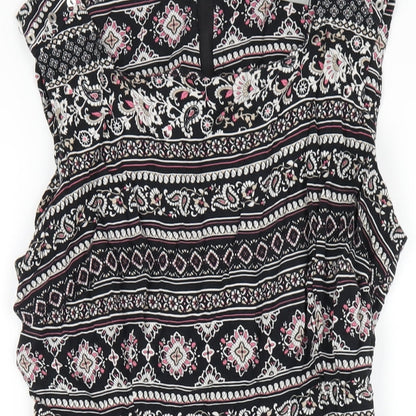 Dorothy Perkins Womens Black Geometric Viscose A-Line Size 16 Square Neck Zip