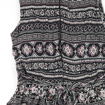 Dorothy Perkins Womens Black Geometric Viscose A-Line Size 16 Square Neck Zip