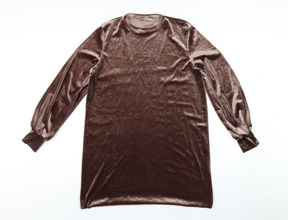 Zara Womens Brown Polyester T-Shirt Dress Size M Round Neck Pullover