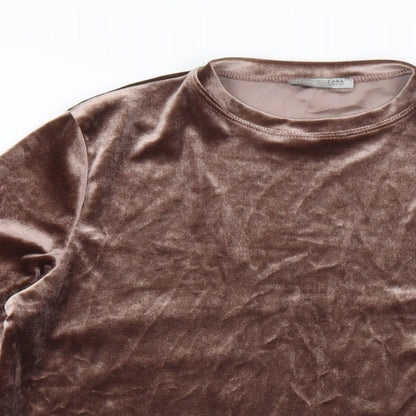 Zara Womens Brown Polyester T-Shirt Dress Size M Round Neck Pullover