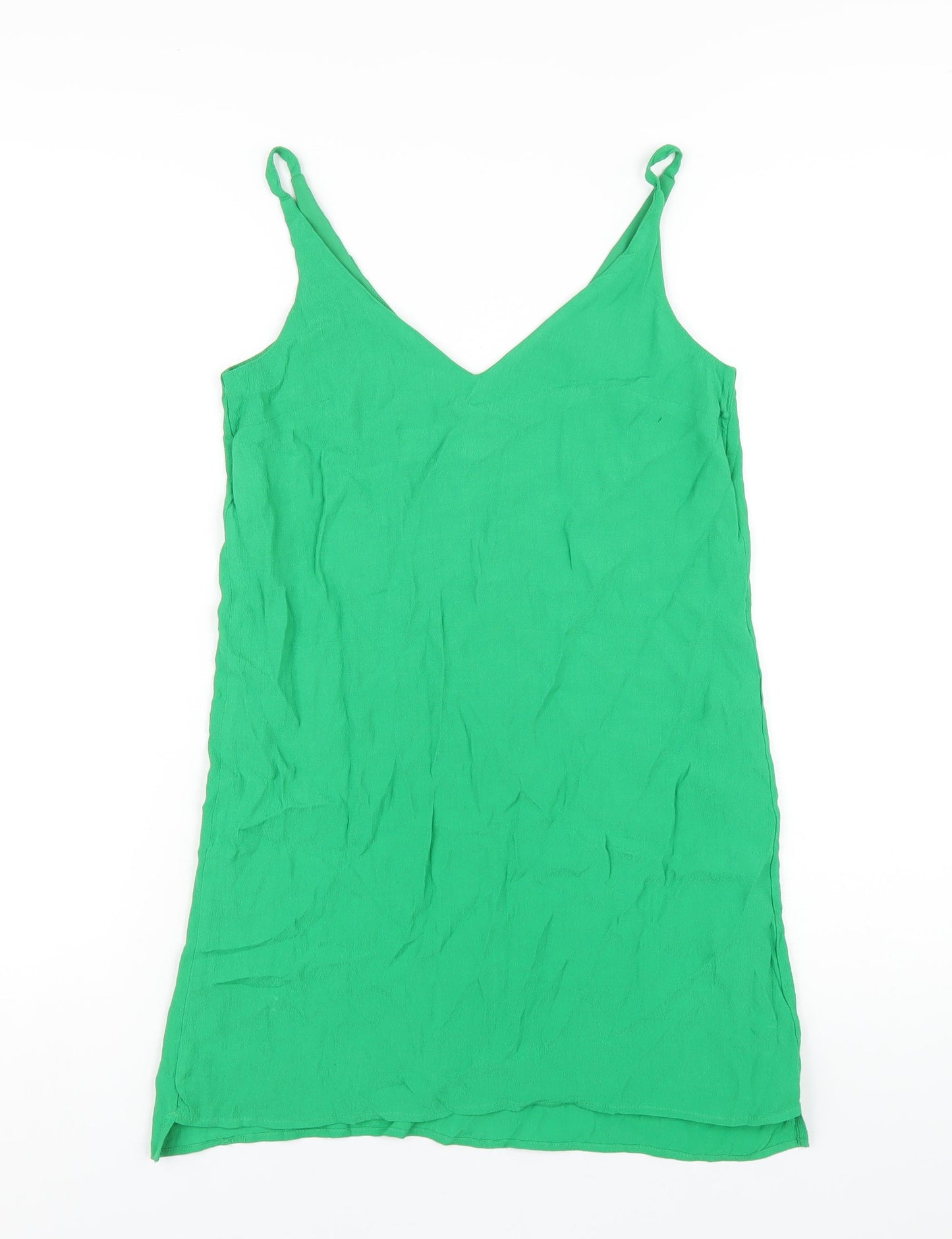 Topshop Womens Green Polyester Tank Dress Size 6 V-Neck Pullover