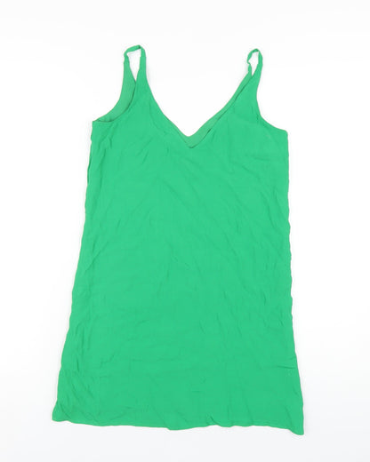 Topshop Womens Green Polyester Tank Dress Size 6 V-Neck Pullover