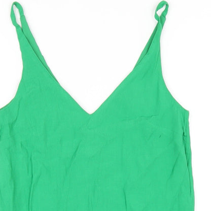 Topshop Womens Green Polyester Tank Dress Size 6 V-Neck Pullover