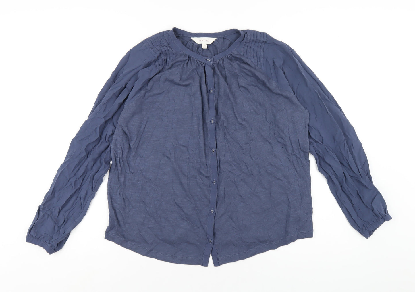 Womens UK Size 12 Per Una Blue Basic Button-Up