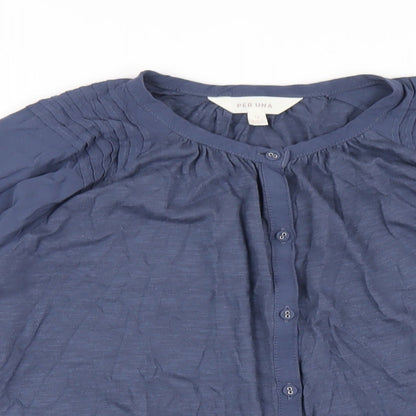 Womens UK Size 12 Per Una Blue Basic Button-Up