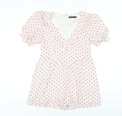 Nasty Gal Womens White Geometric Polyester Playsuit One-Piece Size 8 Zip