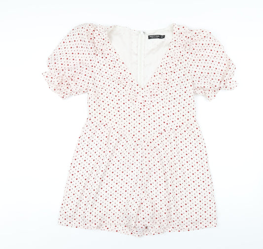 Nasty Gal Womens White Geometric Polyester Playsuit One-Piece Size 8 Zip