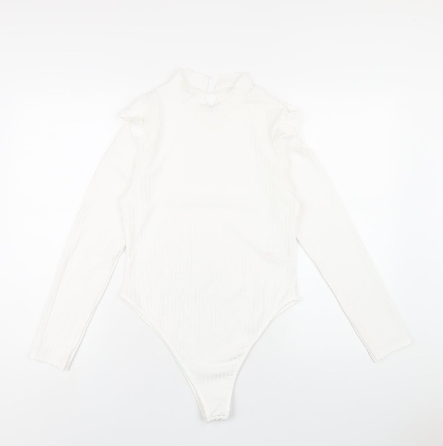 Boohoo Womens White Polyester Bodysuit One-Piece Size 10 Snap