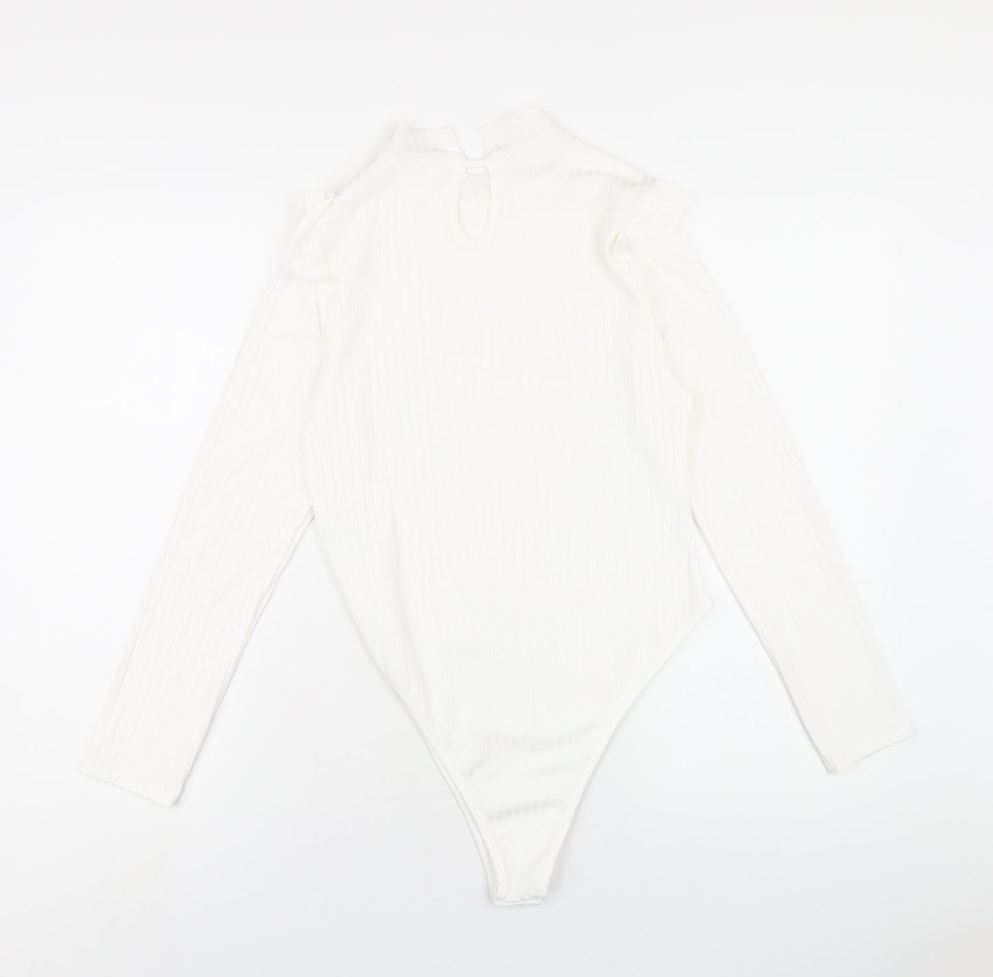 Boohoo Womens White Polyester Bodysuit One-Piece Size 10 Snap