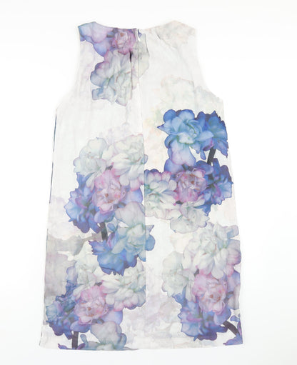 H&M Womens Multicoloured Floral Polyester A-Line Size 12 Round Neck Zip