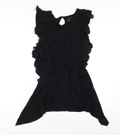 Zara Womens Black Viscose A-Line Size M Round Neck Button