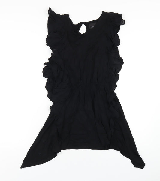 Zara Womens Black Viscose A-Line Size M Round Neck Button