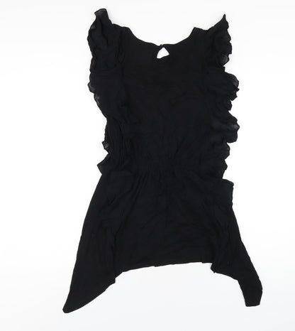 Zara Womens Black Viscose A-Line Size M Round Neck Button