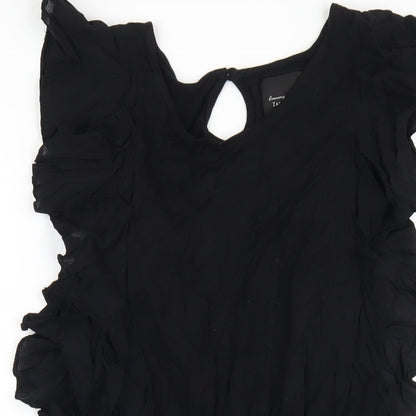 Zara Womens Black Viscose A-Line Size M Round Neck Button