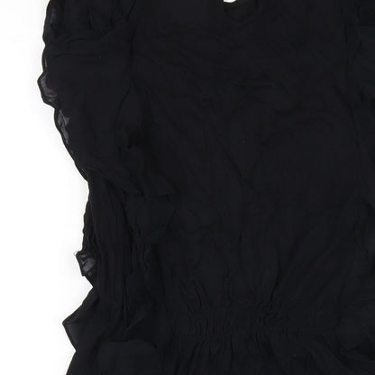 Zara Womens Black Viscose A-Line Size M Round Neck Button