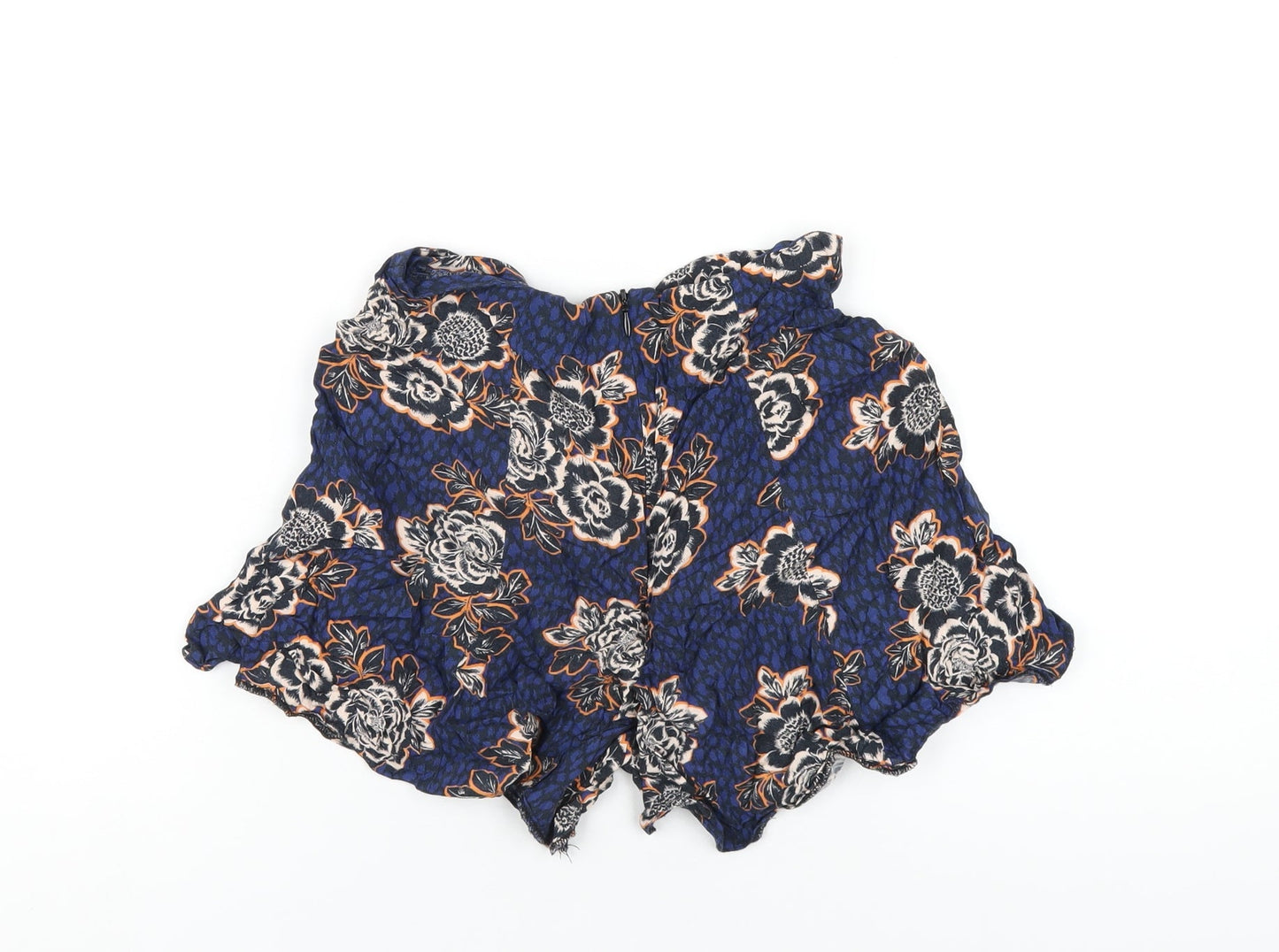 Miss Selfridge Womens Blue Floral Viscose Bermuda Shorts Size 8 Regular Zip