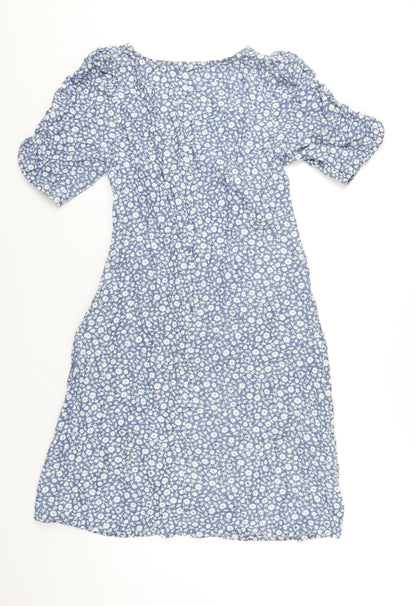 NEXT Womens Blue Floral Lyocell A-Line Size 10 V-Neck Zip